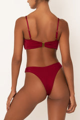 high waisted bikini bottoms in red on body back view