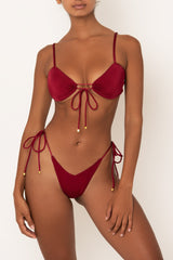 red v-cut bikini bottom on body