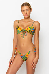 Sommer Swim model facing forwards and wearing a Cara brazilian bikini bottom in Baroque