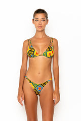 Sommer Swim model facing forwards and wearing Daria bralette bikini top in Baroque